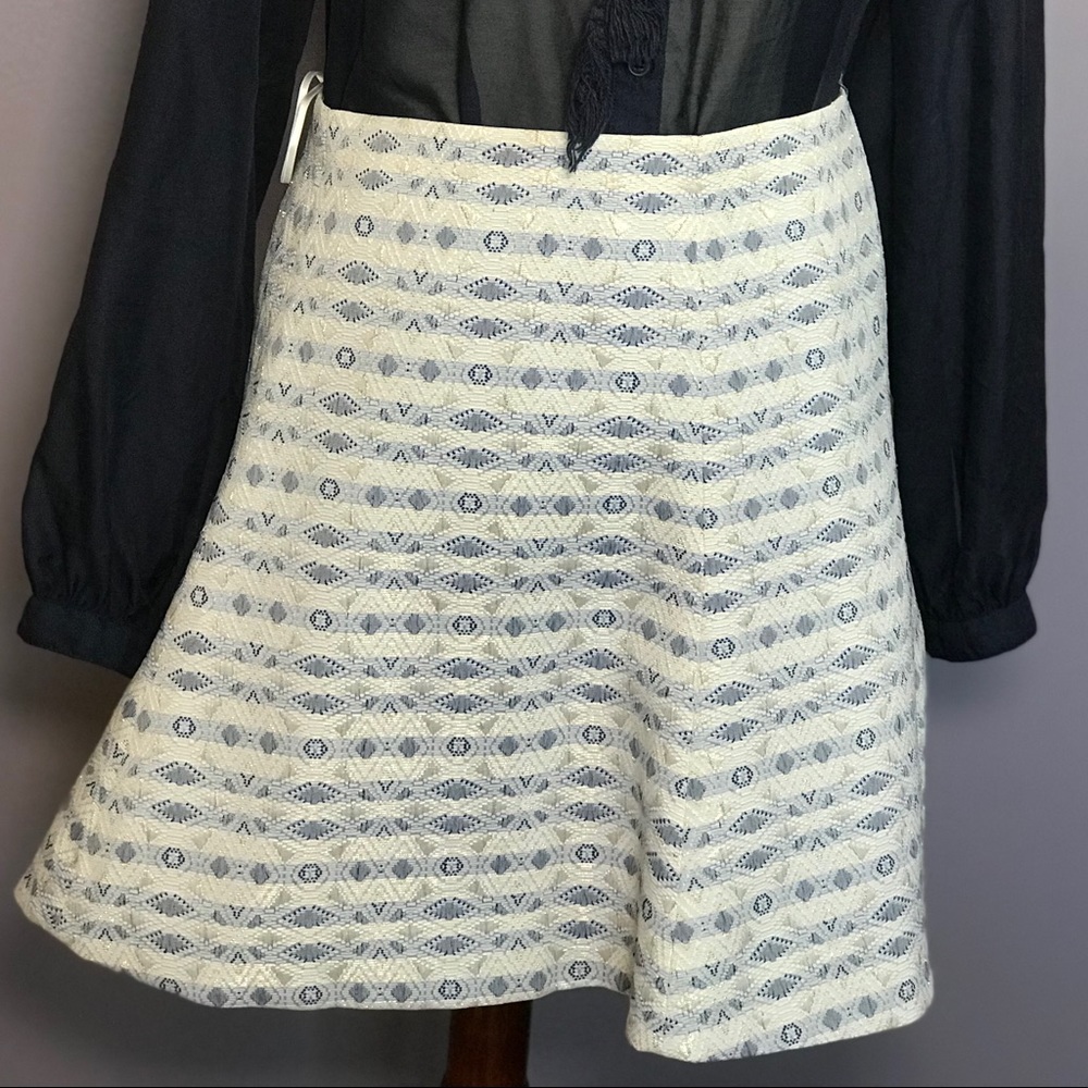 J Crew Blue Cream and Gold Skirt